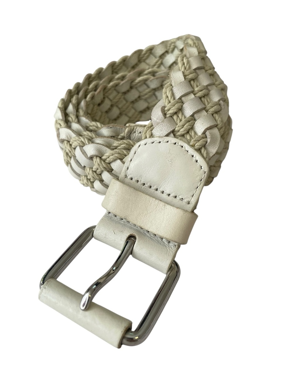 Banana Republic Wide Woven Jute Braided Cream Leather Boho Hippie Belt Sz Small